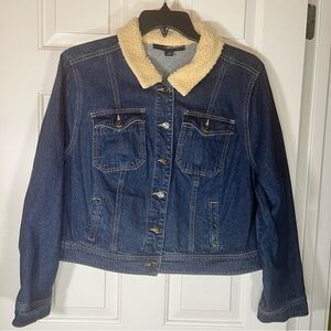Denim 24/7 Women's Jacket Cropped Denim Jean Sherpa Collar Western Office Sz 22W